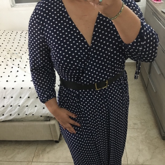 Polka Dots Navy Blue High Low Dress - Picture 1 of 8
